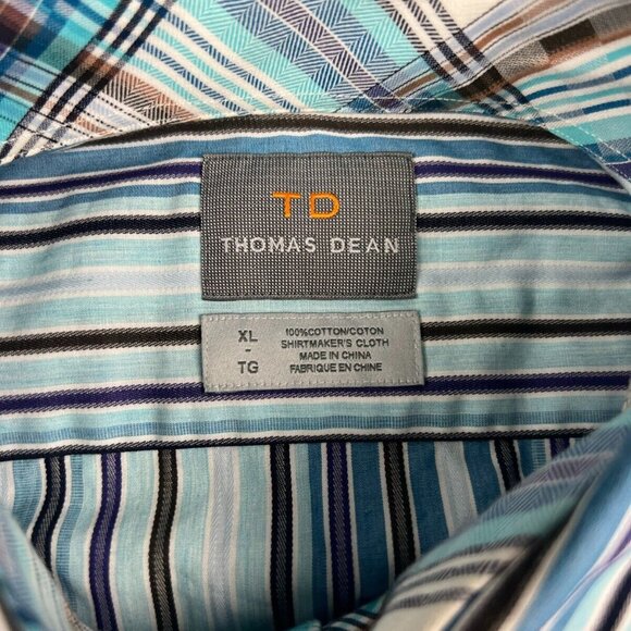 Thomas Dean Shirt Long Sleeve Size XL Button Up Mens Blue Purple Striped - Picture 2 of 7